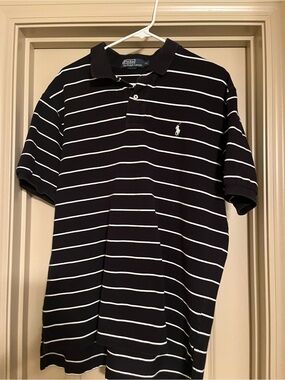 Ralph Lauren Black Polo with White Stripes